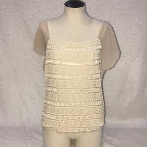 NWT Cream Lace Blouse Silk Drape Sleeves